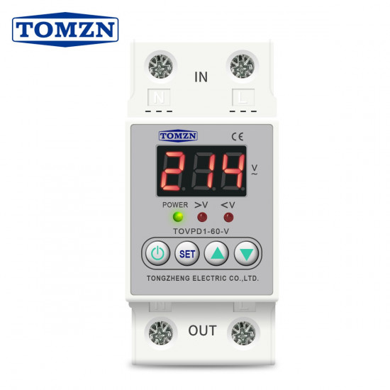 Protecteur de tension sur rail Din 63A relais réglable sur sous-tension TOMZN TOVPD1-60-V